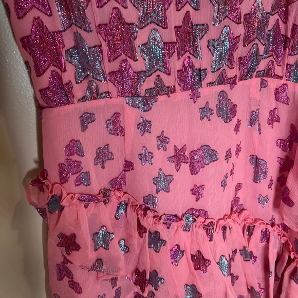 LoveShackFancy Caden whimsical Metallic Star Silk Puff Sleeve Mini Dress 0 - Picture 7 of 10